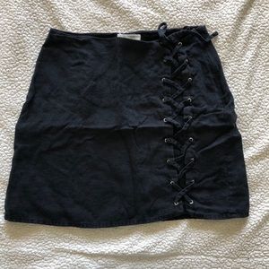 Black lace up mini skirt